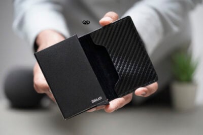 Personalized Slim Carbon Fiber Leather Card Holder with Single Slot Wallet