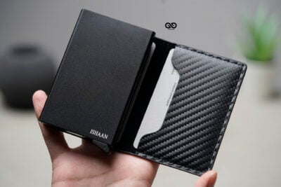 Personalized Slim Carbon Fiber Leather Card Holder with Single Slot Wallet