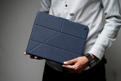 iPad Pro 13 inch (M4 Chip 2024) Blue Bumper leather Case with transparent back and camera shutter