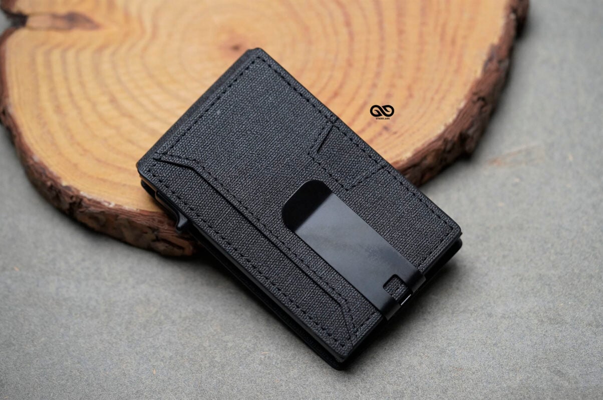 Personalized Grey Texture Ultra Slim Wallet With Money Clip