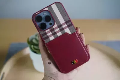 Chequered Leather Case with Card Slot