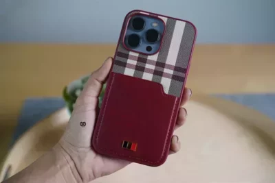 Chequered Leather Case with Card Slot