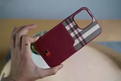 Chequered Leather Case with Card Slot