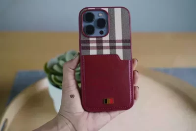 Chequered Leather Case with Card Slot