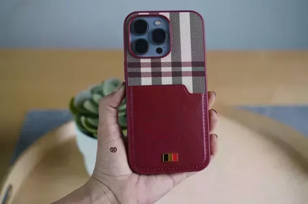 Chequered Leather Case with Card Slot - Image 35
