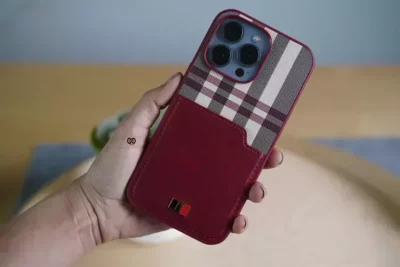 Chequered Leather Case with Card Slot