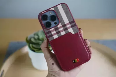 Chequered Leather Case with Card Slot
