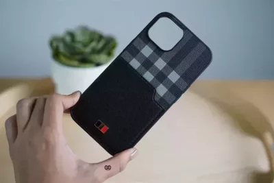 Chequered Leather Case with Card Slot