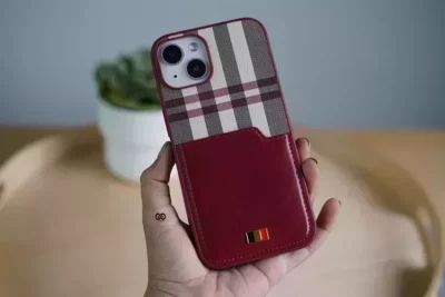 Chequered Leather Case with Card Slot