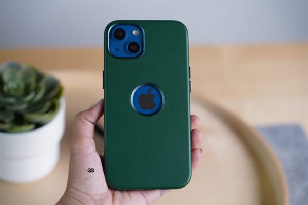 Grainy Textured Vegan Leather Case with Logo Cut for iPhone 13 - Image 28